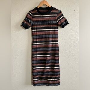 Zara Black / Brown Striped Midi Dress